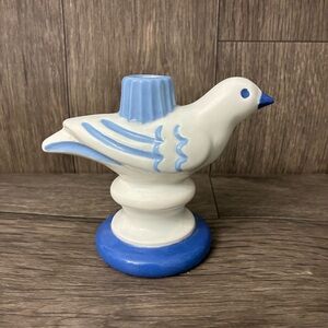 Blue & White Ceramic Bird Candlestick Holder | Coastal Cottage Decor